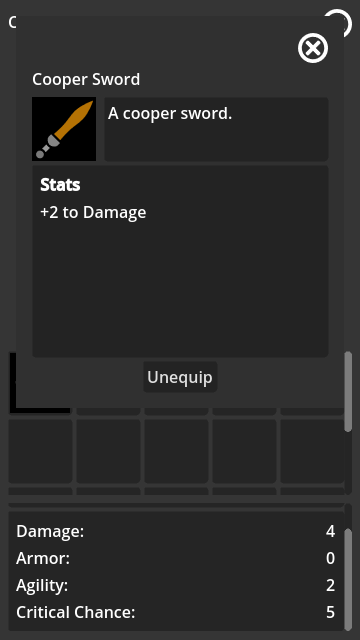 Items can be equipped and give bonuses to the player.